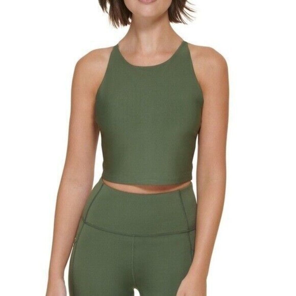 CALVIN KLEIN PERFORMANCE Low-Impact High-Neck Crop Top swimsuit green thyme XXL